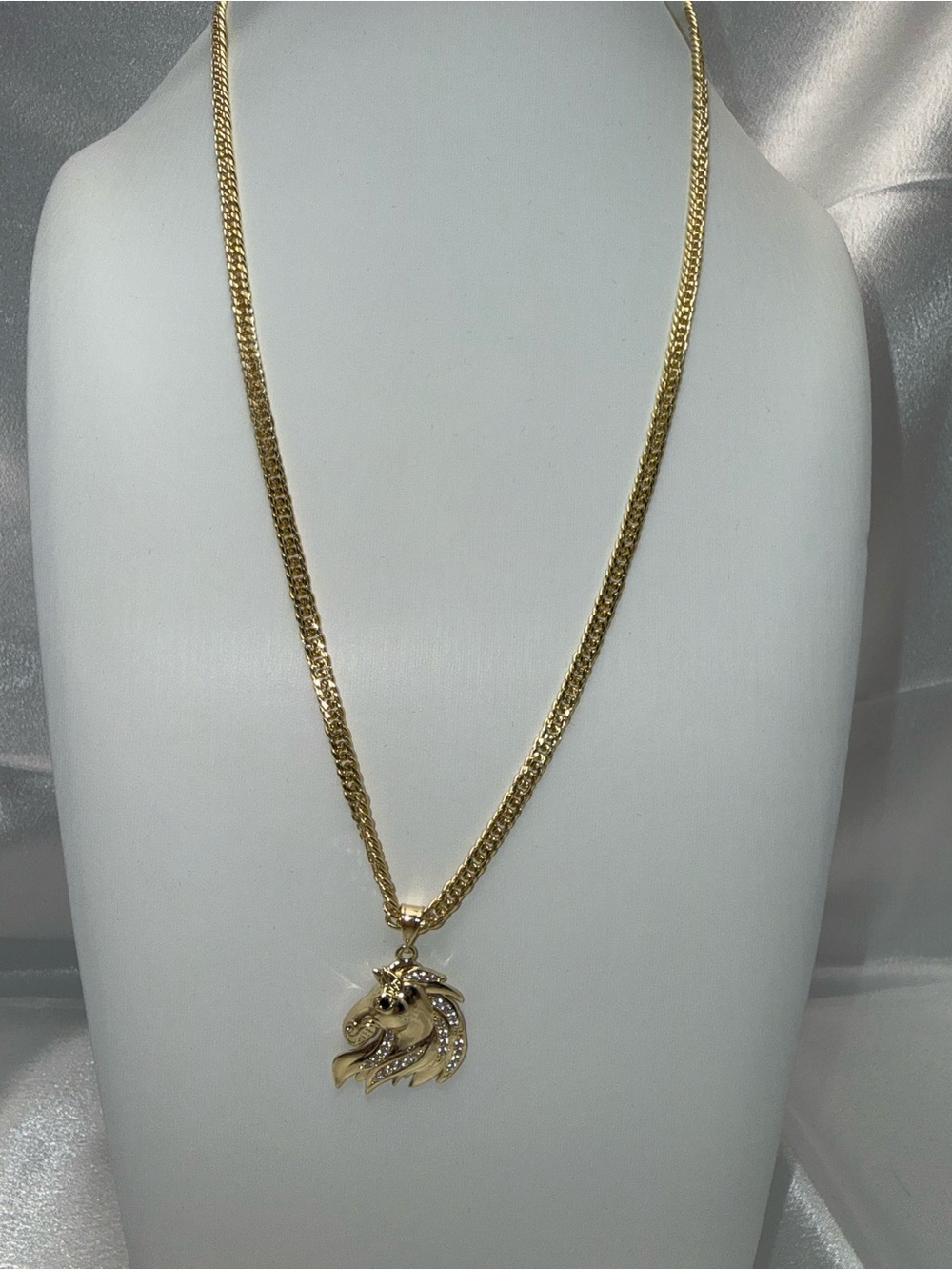 22” 18K Gold Dipped Double Cuban Horse Pendant Necklace